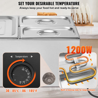 Commercial Electric Food Warmer 3-Pannen Bänkskiva Buffé 16L Bain Marie