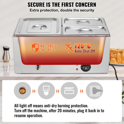 Commercial Electric Food Warmer 3-Pannen Bänkskiva Buffé 16L Bain Marie