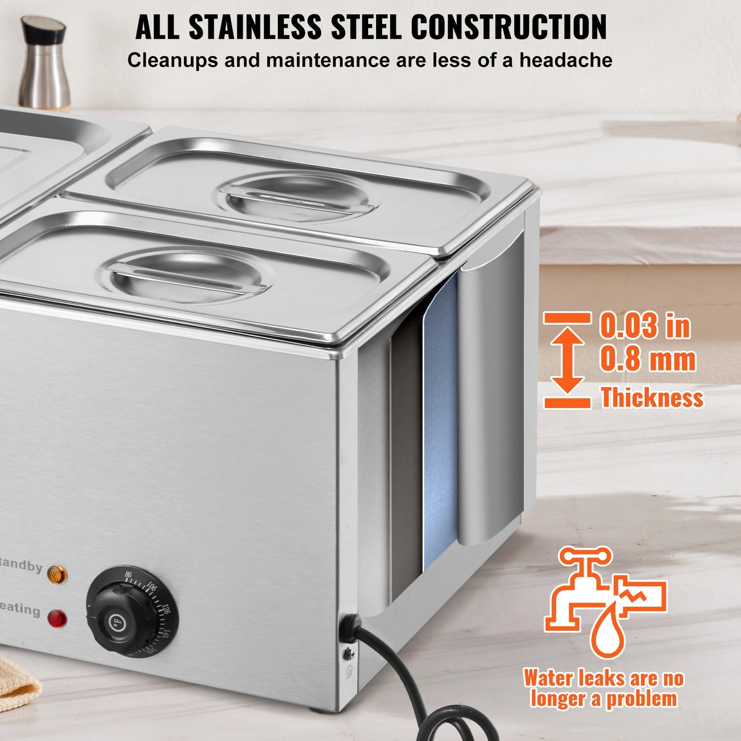 Commercial Electric Food Warmer 3-Pannen Bänkskiva Buffé 16L Bain Marie