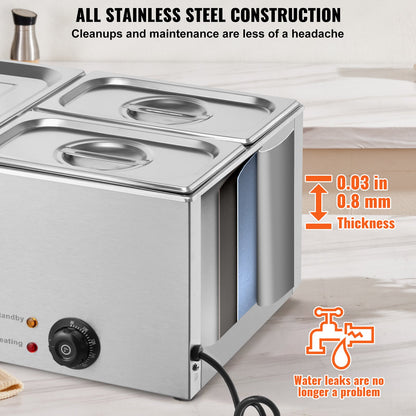 Commercial Electric Food Warmer 3-Pannen Bänkskiva Buffé 16L Bain Marie