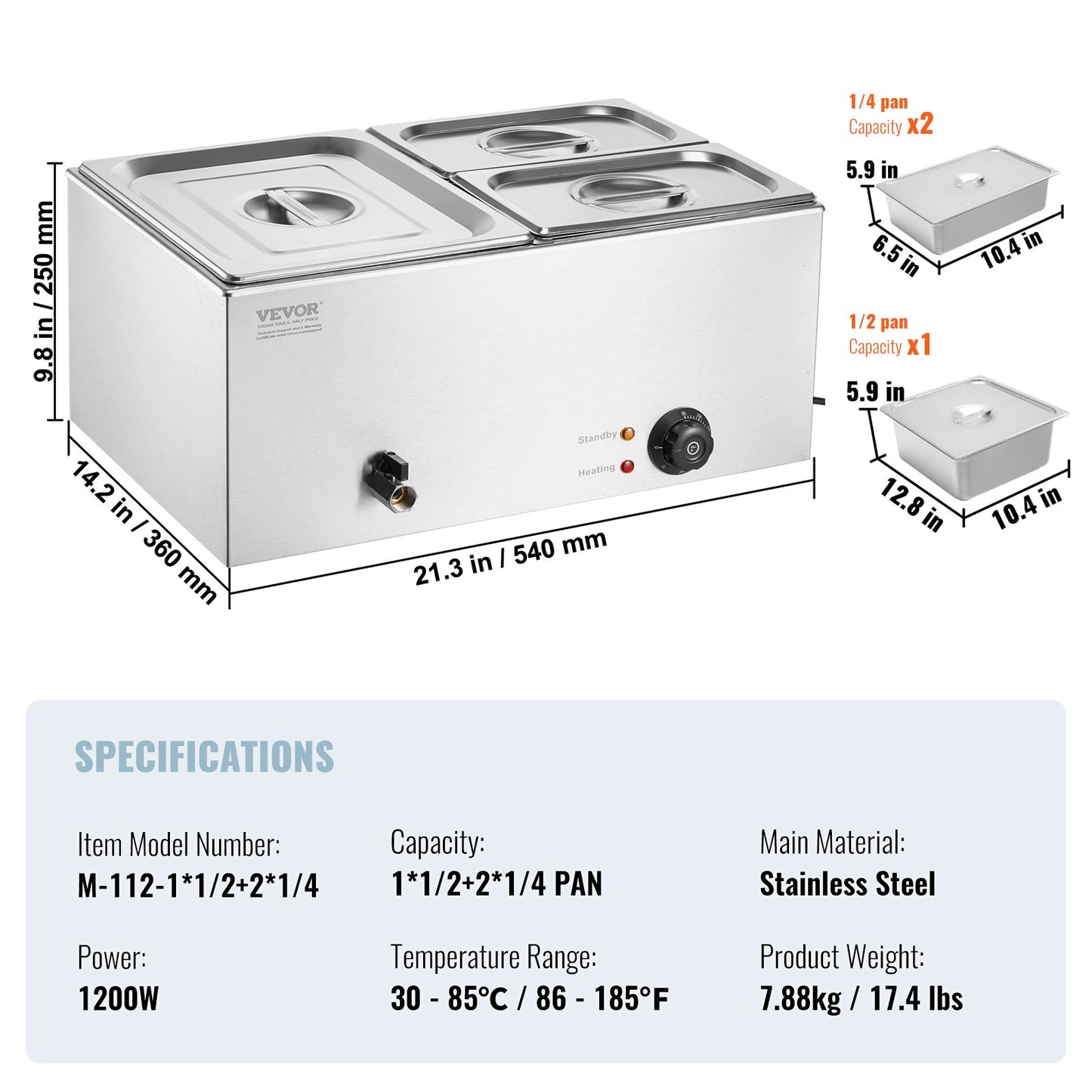 Commercial Electric Food Warmer 3-Pannen Bänkskiva Buffé 16L Bain Marie