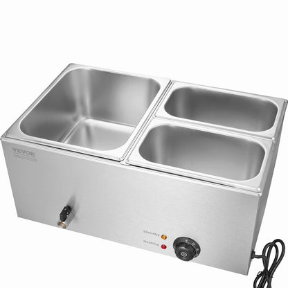 Commercial Electric Food Warmer 3-Pannen Bänkskiva Buffé 16L Bain Marie