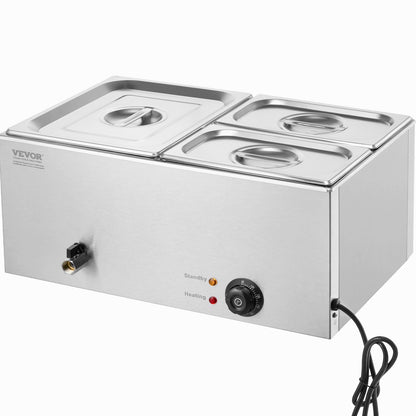 Commercial Electric Food Warmer 3-Pannen Bänkskiva Buffé 16L Bain Marie