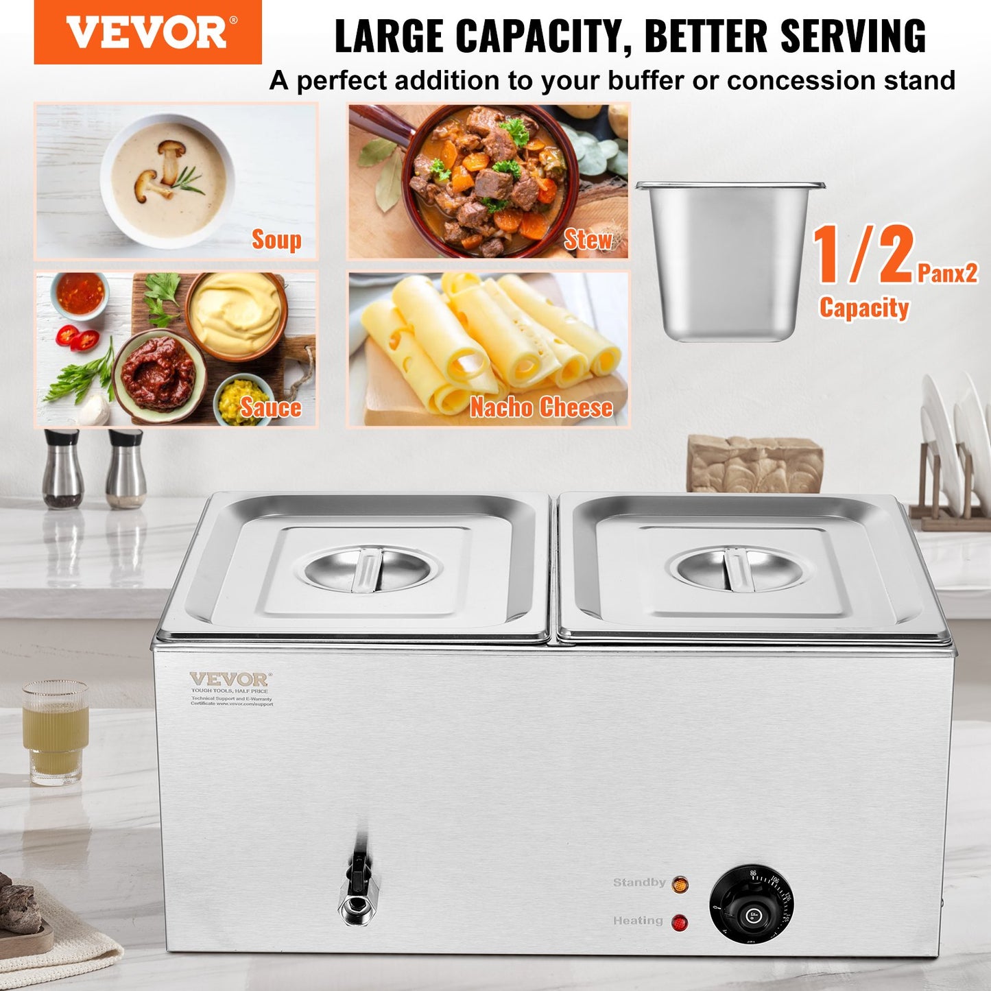Commercial Electric Food Warmer 2-Pannen Bänkskiva Buffé 17L Bain Marie