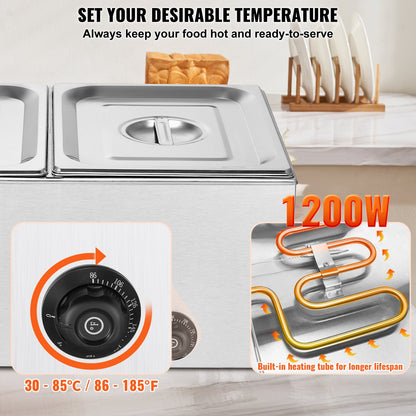 Commercial Electric Food Warmer 2-Pannen Bänkskiva Buffé 17L Bain Marie