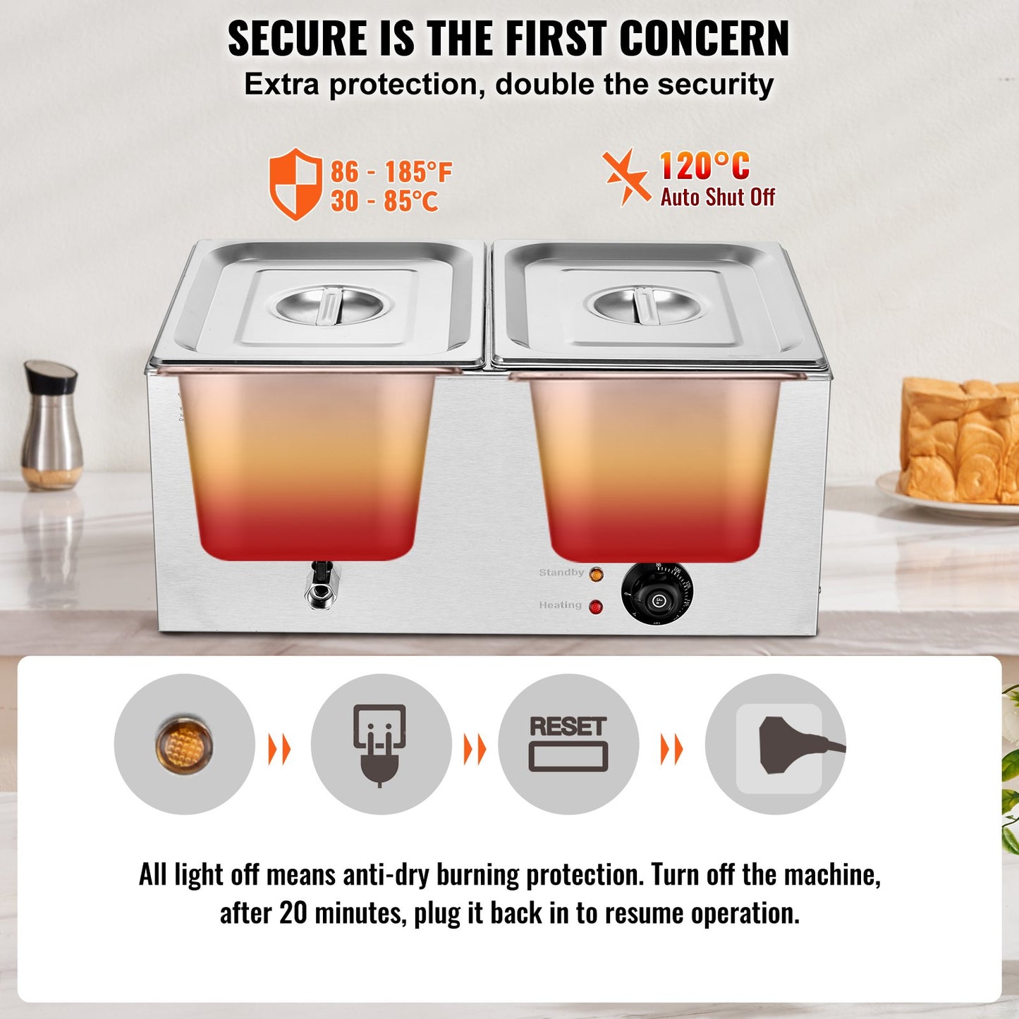 Commercial Electric Food Warmer 2-Pannen Bänkskiva Buffé 17L Bain Marie
