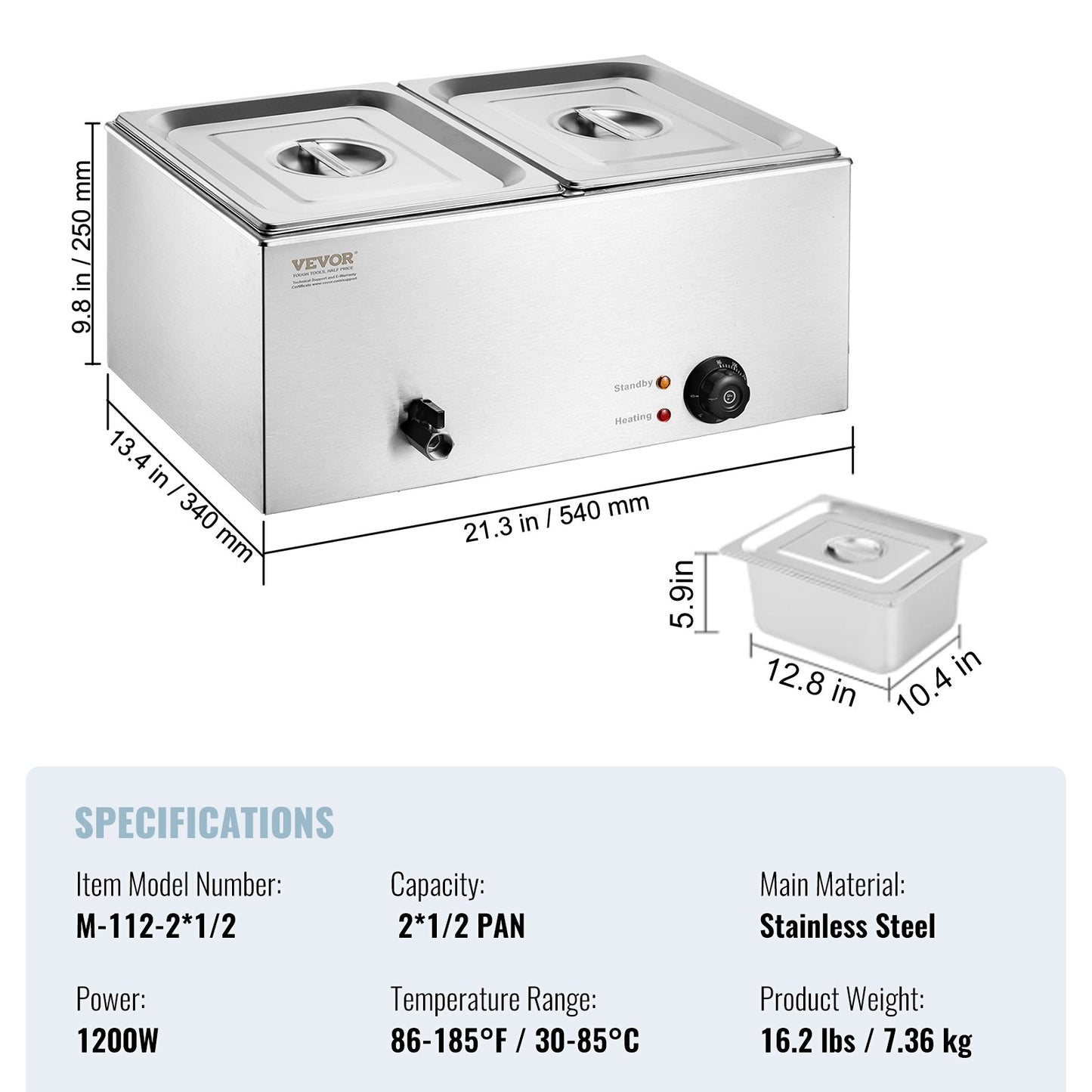 Commercial Electric Food Warmer 2-Pannen Bänkskiva Buffé 17L Bain Marie
