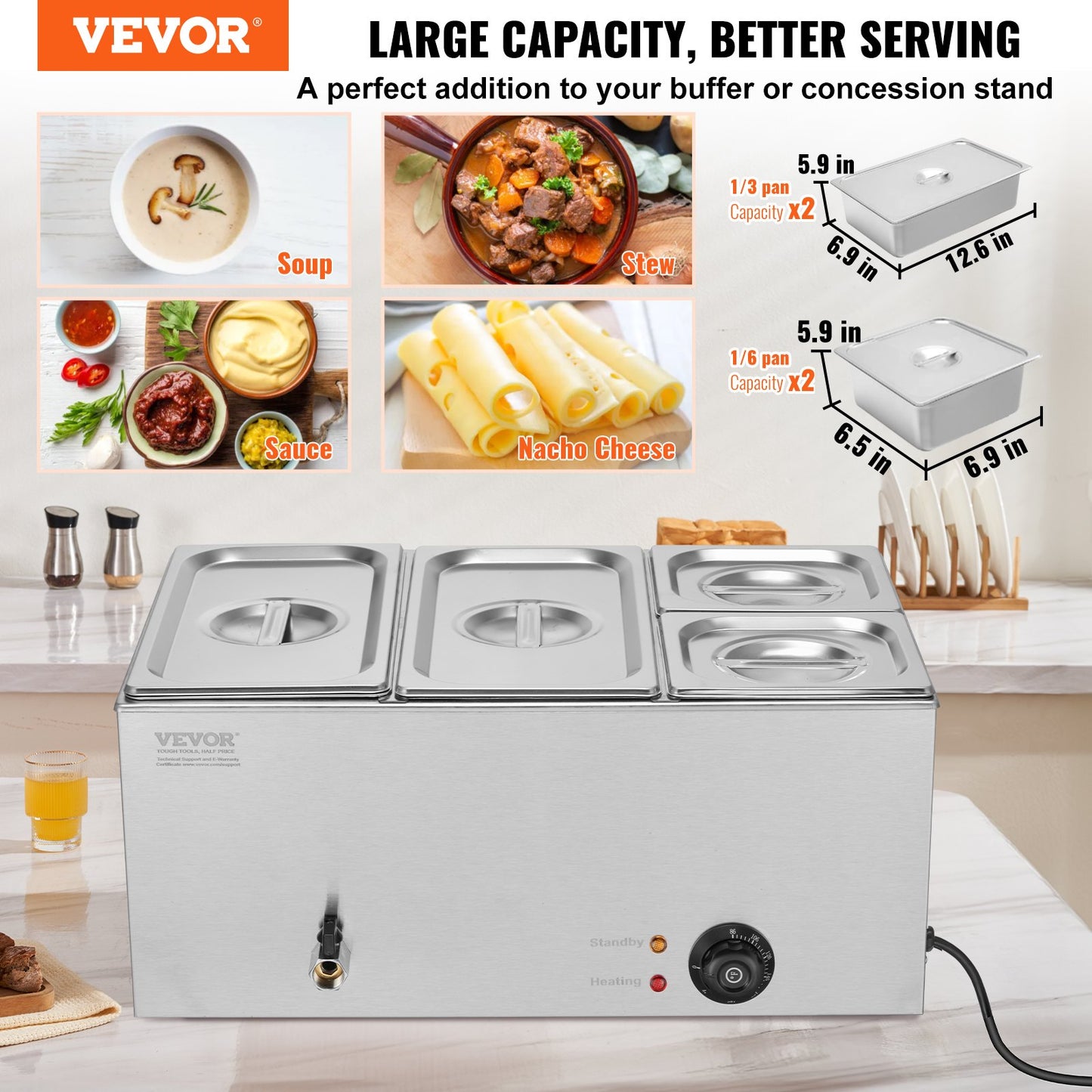 Commercial Electric Food Warmer 4-Pan Bänkskiva Buffé 15,5L Bain Marie
