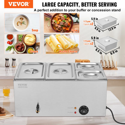 Commercial Electric Food Warmer 4-Pan Bänkskiva Buffé 15,5L Bain Marie