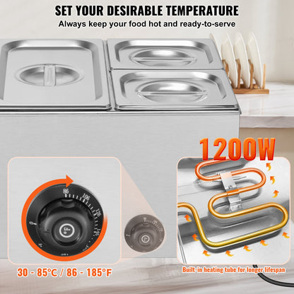 Commercial Electric Food Warmer 4-Pan Bänkskiva Buffé 15,5L Bain Marie