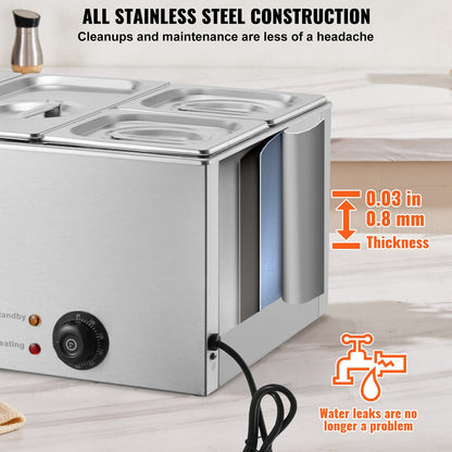 Commercial Electric Food Warmer 4-Pan Bänkskiva Buffé 15,5L Bain Marie