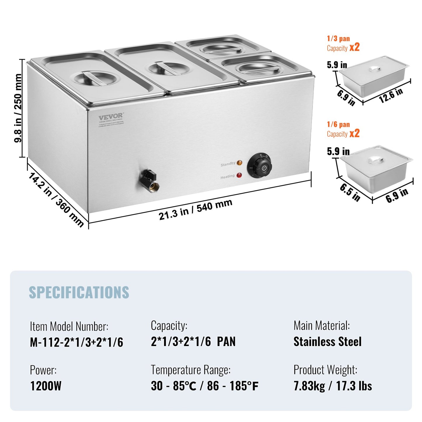 Commercial Electric Food Warmer 4-Pan Bänkskiva Buffé 15,5L Bain Marie