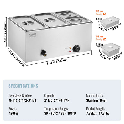 Commercial Electric Food Warmer 4-Pan Bänkskiva Buffé 15,5L Bain Marie