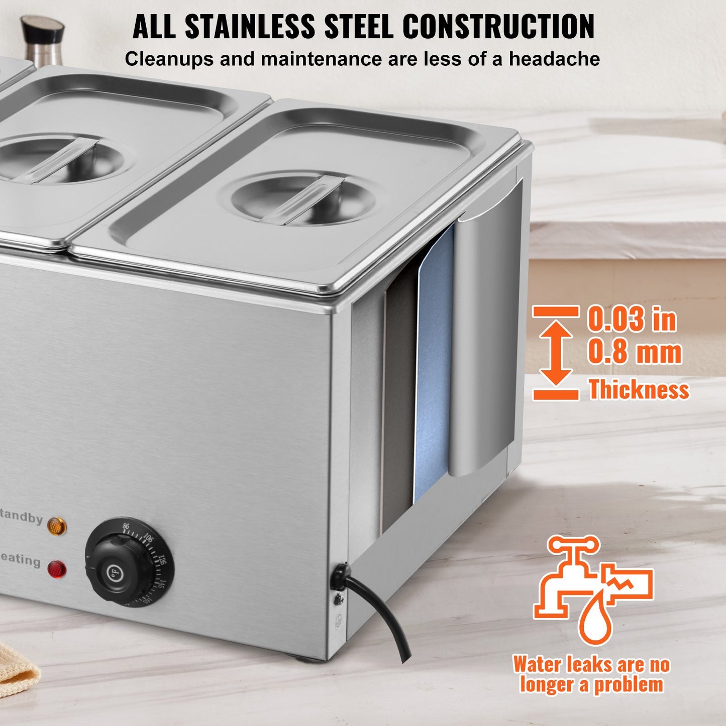Commercial Electric Food Warmer 3-Pannen Bänkskiva Buffé 16,5L Bain Marie
