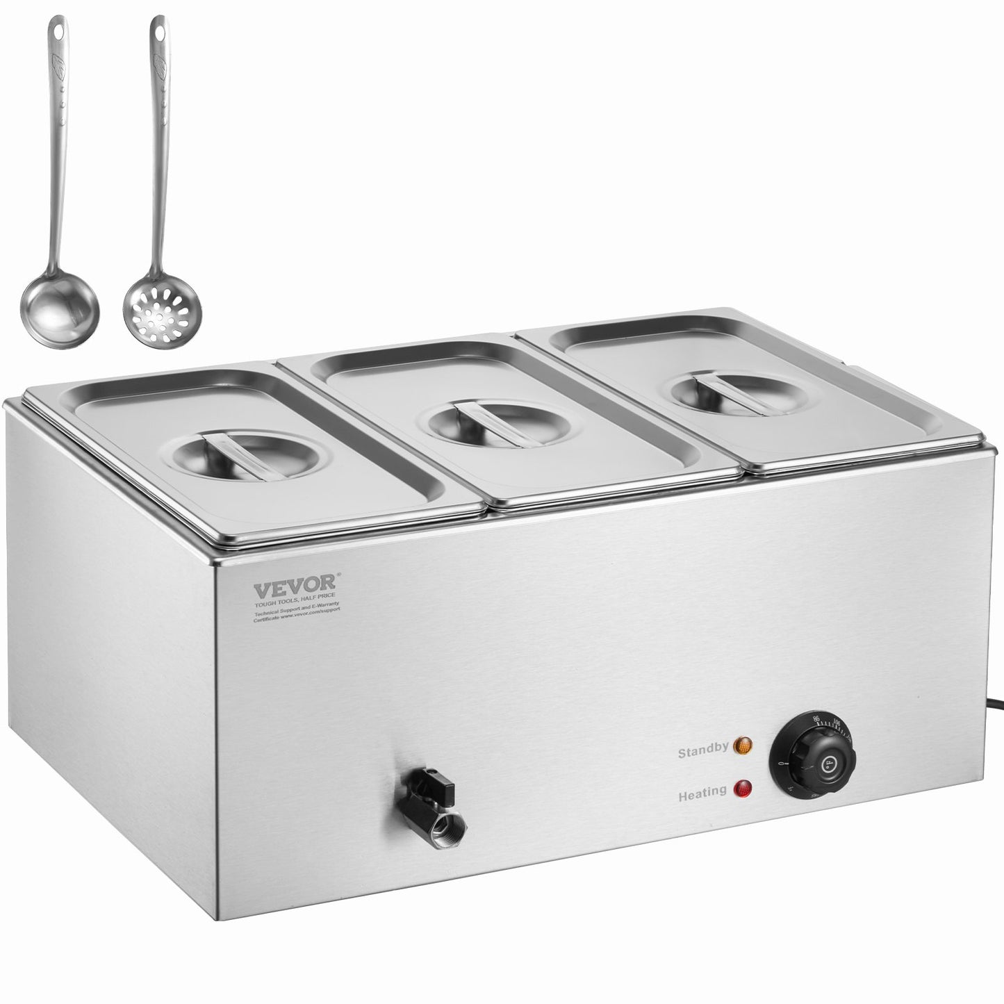 Commercial Electric Food Warmer 3-Pannen Bänkskiva Buffé 16,5L Bain Marie