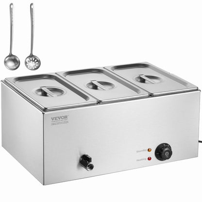 Commercial Electric Food Warmer 3-Pannen Bänkskiva Buffé 16,5L Bain Marie