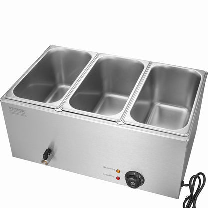 Commercial Electric Food Warmer 3-Pannen Bänkskiva Buffé 16,5L Bain Marie