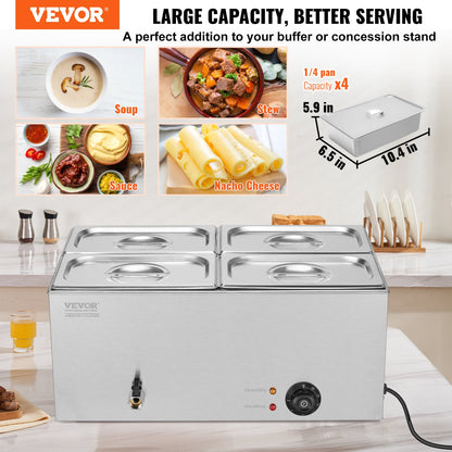 Commercial Electric Food Warmer 4-Pannen Bänkskiva Buffé 15L Bain Marie