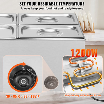 Commercial Electric Food Warmer 4-Pannen Bänkskiva Buffé 15L Bain Marie