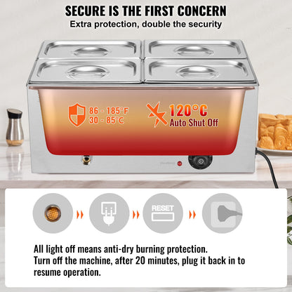 Commercial Electric Food Warmer 4-Pannen Bänkskiva Buffé 15L Bain Marie