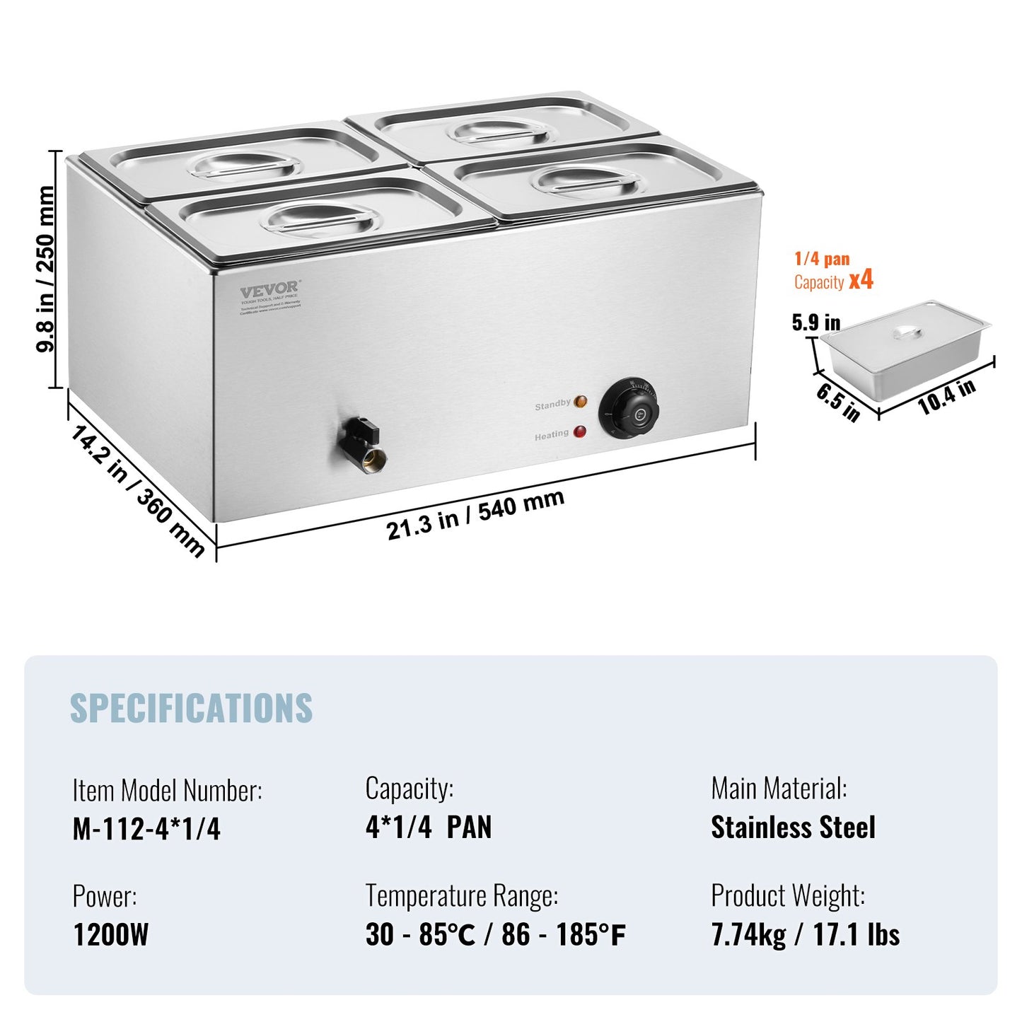 Commercial Electric Food Warmer 4-Pannen Bänkskiva Buffé 15L Bain Marie