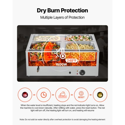 Gewerblicher Speisenwärmer mit 4 Pfannen, 1500 W, Arbeitsplatte, Buffet, Bain-Marie mit Deckel | EU