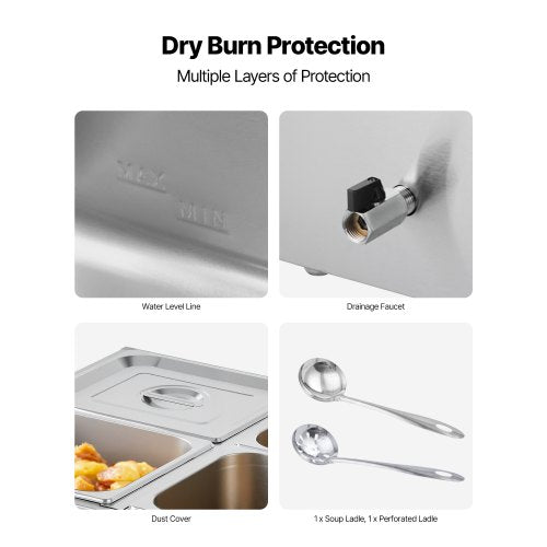 Gewerblicher Speisenwärmer mit 4 Pfannen, 1500 W, Arbeitsplatte, Buffet, Bain-Marie mit Deckel | EU