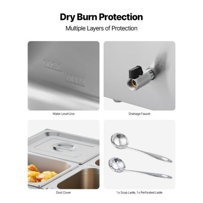 Gewerblicher Speisenwärmer mit 4 Pfannen, 1500 W, Arbeitsplatte, Buffet, Bain-Marie mit Deckel | EU