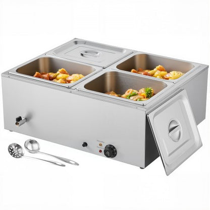 Gewerblicher Speisenwärmer mit 4 Pfannen, 1500 W, Arbeitsplatte, Buffet, Bain-Marie mit Deckel | EU