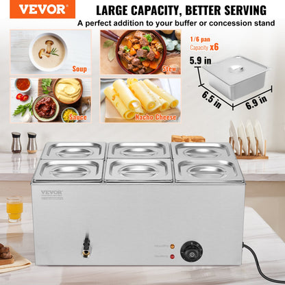 Commercial Electric Food Warmer 6-panna bänkbuffé 13,5L Bain Marie