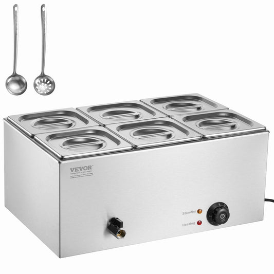 Commercial Electric Food Warmer 6-panna bänkbuffé 13,5L Bain Marie