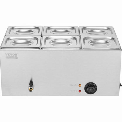 Commercial Electric Food Warmer 6-panna bänkbuffé 13,5L Bain Marie