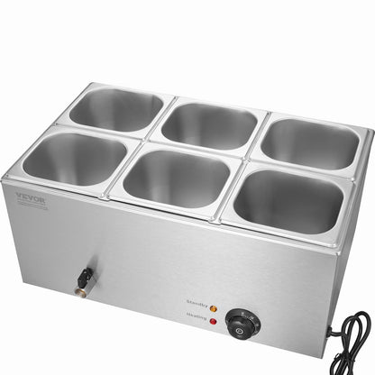 Commercial Electric Food Warmer 6-panna bänkbuffé 13,5L Bain Marie
