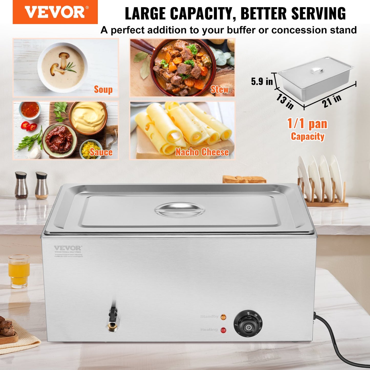 Commercial Electric Food Warmer Bänkskiva buffé 1*18L Pan Bain Marie