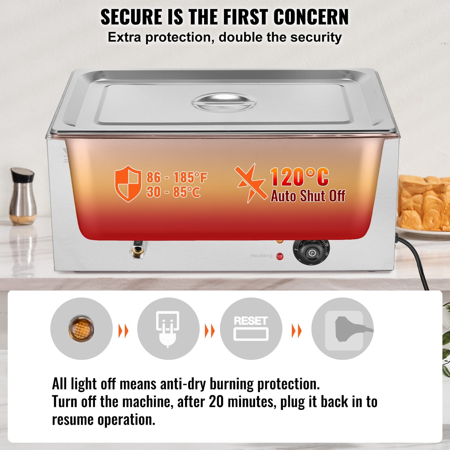 Commercial Electric Food Warmer Bänkskiva buffé 1*18L Pan Bain Marie