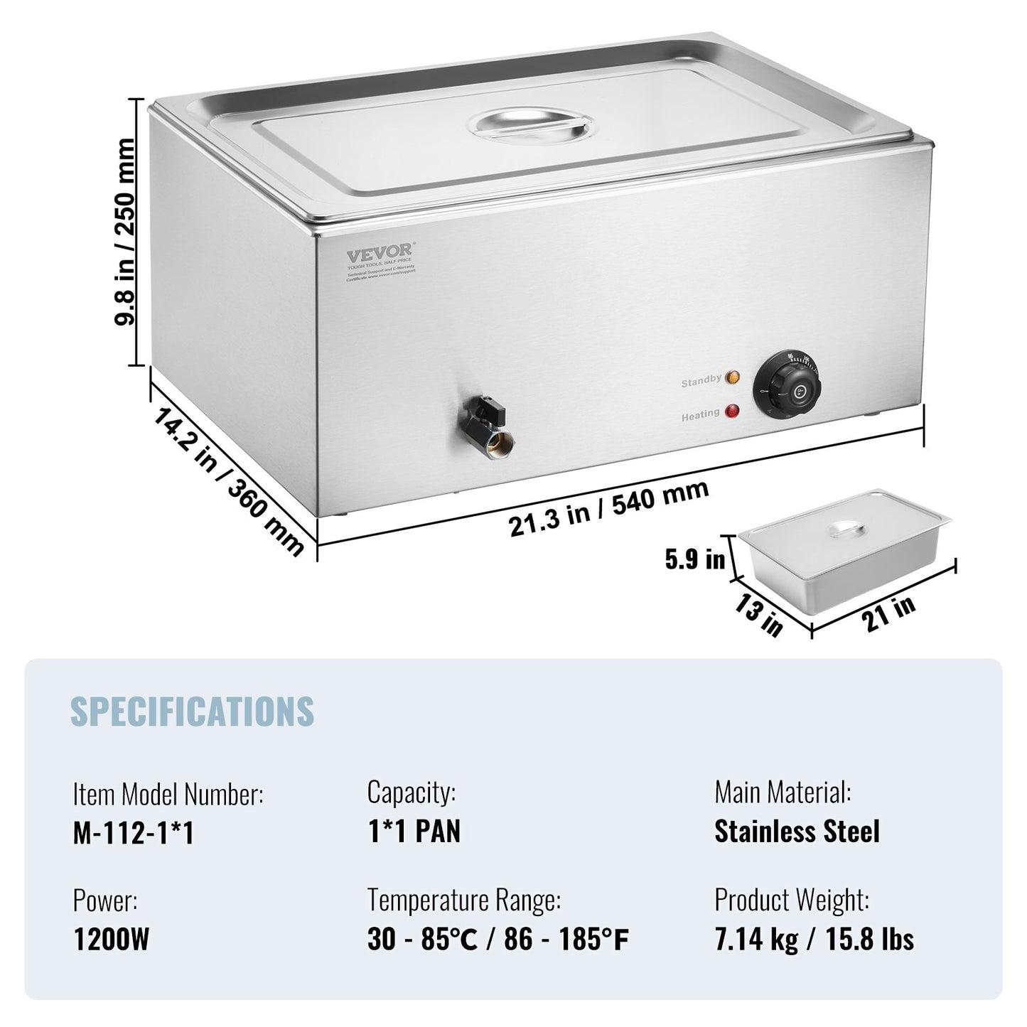 Commercial Electric Food Warmer Bänkskiva buffé 1*18L Pan Bain Marie