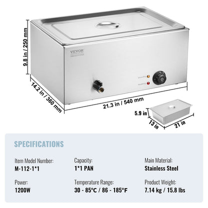 Commercial Electric Food Warmer Bänkskiva buffé 1*18L Pan Bain Marie