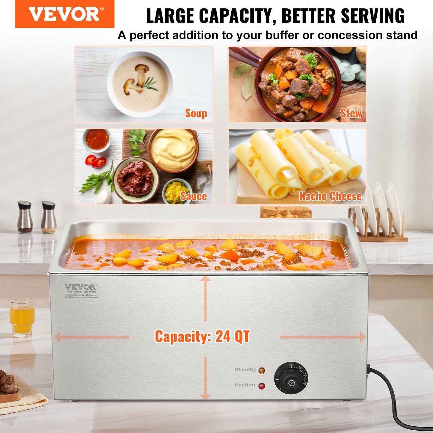 Commercial Electric Food Warmer Bänkskiva buffé 18L 1200W Bain Marie