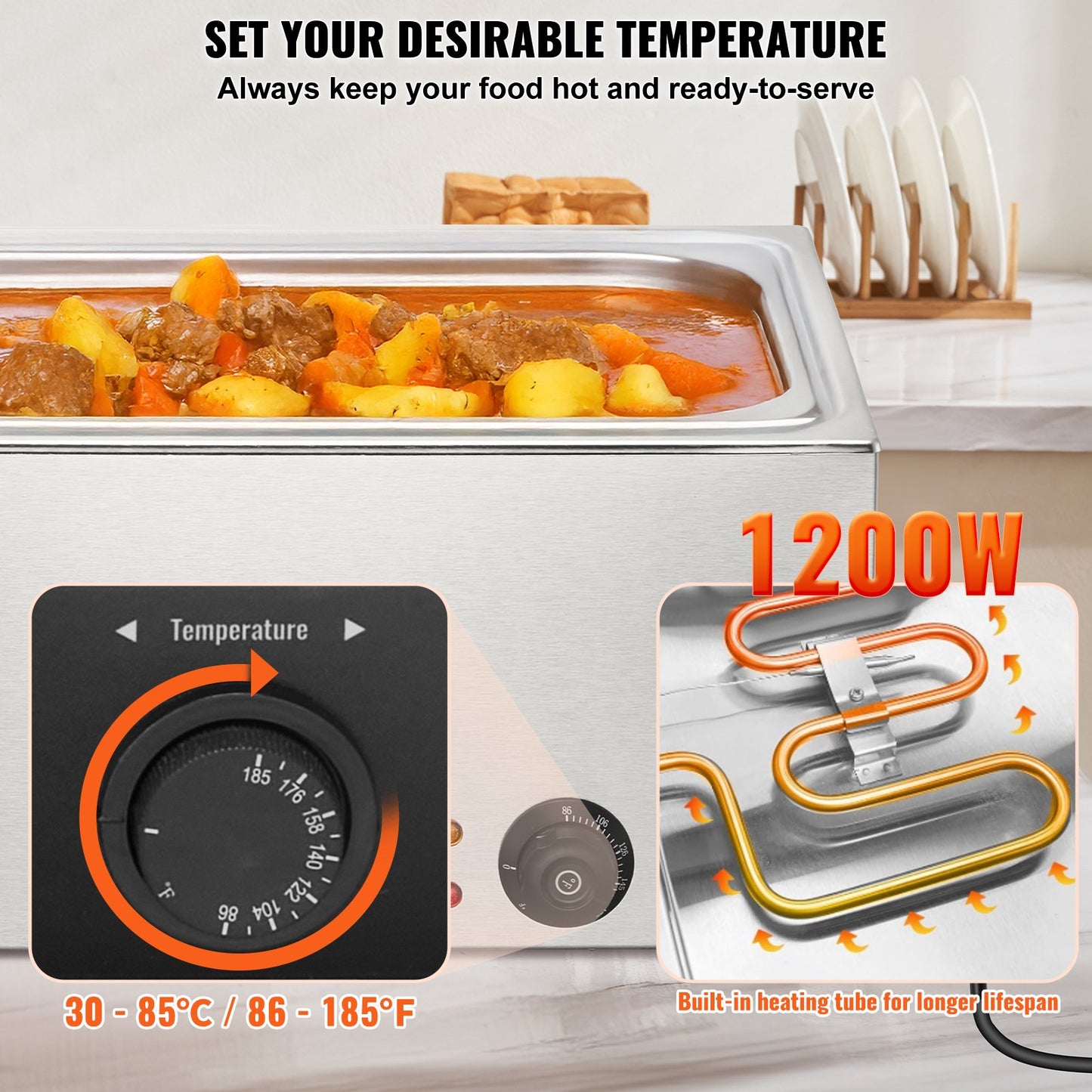 Commercial Electric Food Warmer Bänkskiva buffé 18L 1200W Bain Marie