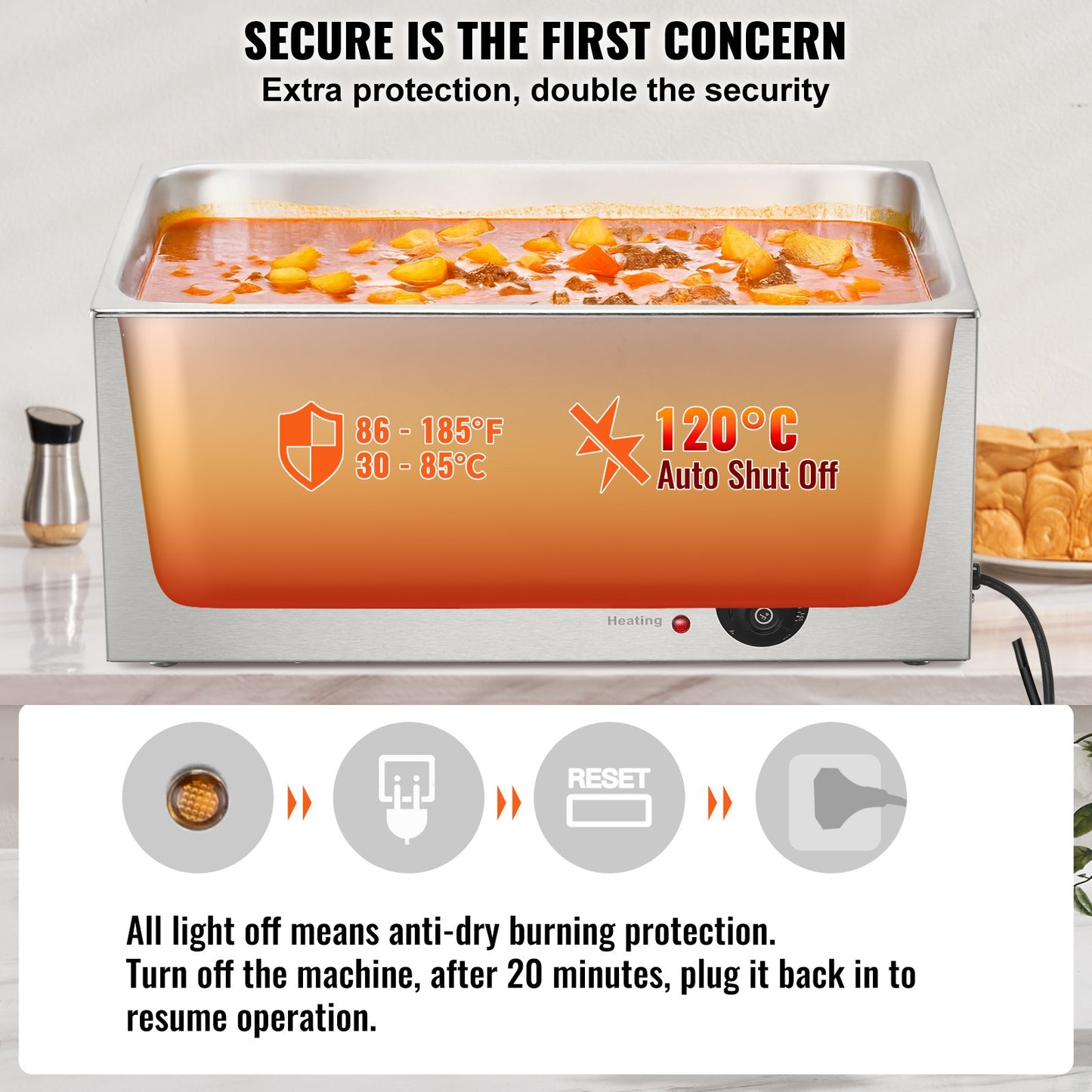 Commercial Electric Food Warmer Bänkskiva buffé 18L 1200W Bain Marie