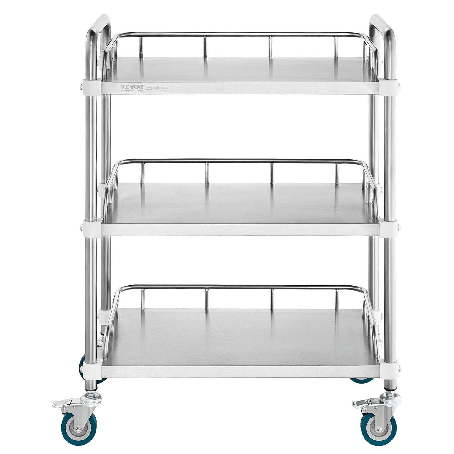 Lab Rolling Cart, 3-hylls rostfritt stål Rolling Cart, Lab Servering Cart med svängbara hjul, Dental Utility Cart för klinik, labb, sjukhus, salong, 26,38"x15,55"x34,13