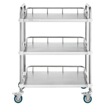 Lab Rolling Cart, 3-hylls rostfritt stål Rolling Cart, Lab Servering Cart med svängbara hjul, Dental Utility Cart för klinik, labb, sjukhus, salong, 26,38"x15,55"x34,13
