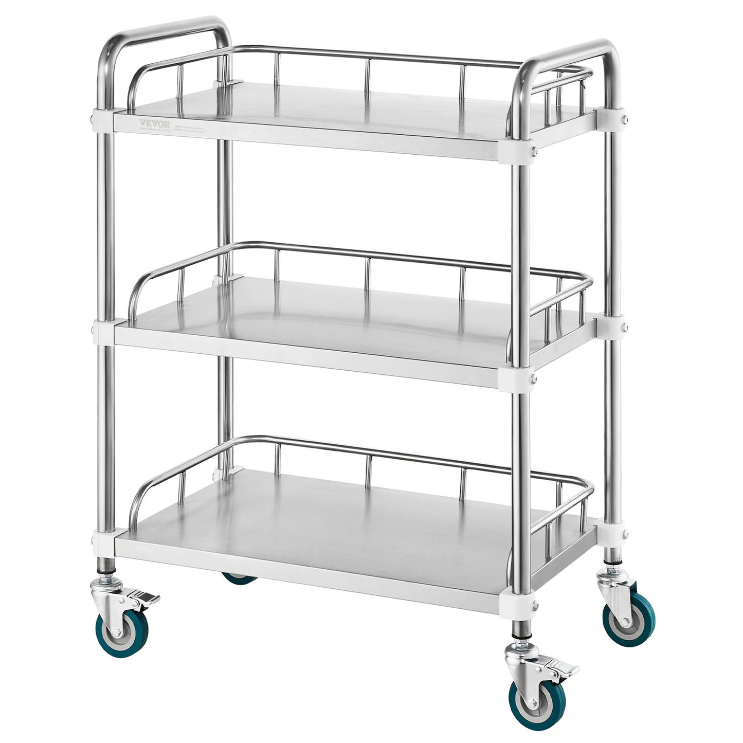 Lab Rolling Cart, 3-hylls rostfritt stål Rolling Cart, Lab Servering Cart med svängbara hjul, Dental Utility Cart för klinik, labb, sjukhus, salong, 26,38"x15,55"x34,13
