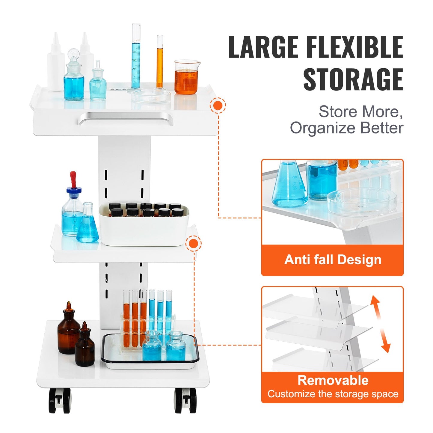 Trolley Cart Dental Lab Mobile Rolling Serving Cart 3 Layers with Outlets