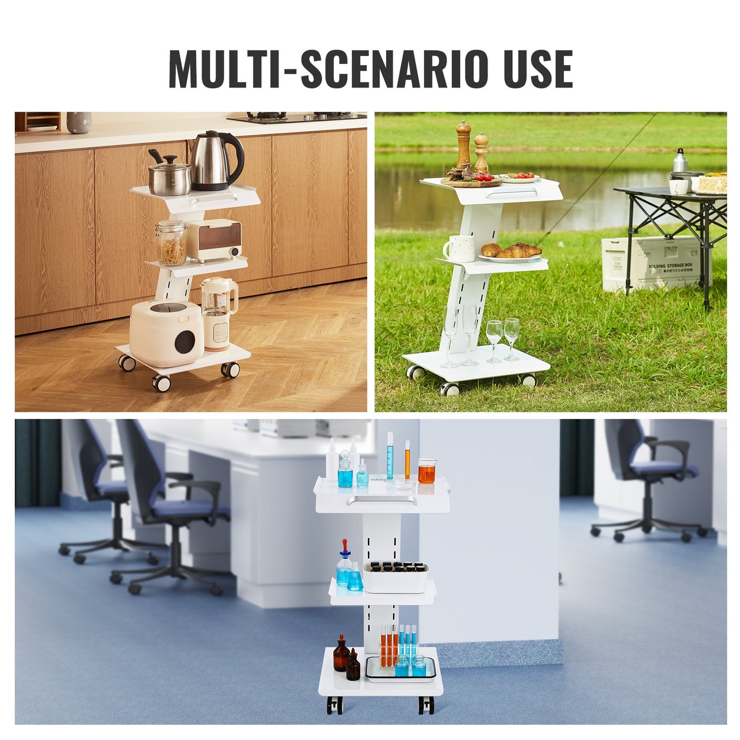 Trolley Cart Dental Lab Mobile Rolling Serving Cart 3 Layers with Outlets