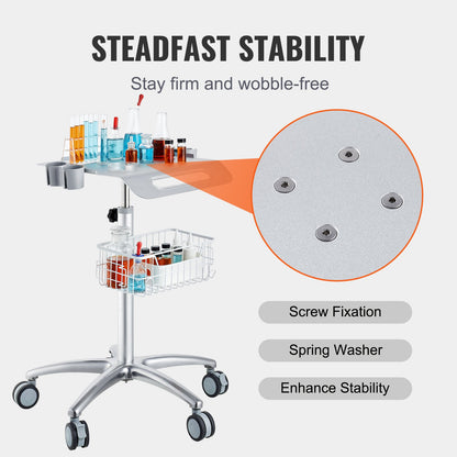 Medical Cart, Salon Cart with Wheels, Mobile Trolley Cart 26.77"-42.91" Height Adjustable, Metal Salon Stations for Hairdresser, Rolling Stationary Lab Cart for Clinic, Beauty and Salon