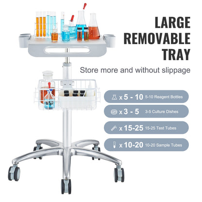 Medical Cart, Salon Cart with Wheels, Mobile Trolley Cart 26.77"-42.91" Height Adjustable, Metal Salon Stations for Hairdresser, Rolling Stationary Lab Cart for Clinic, Beauty and Salon