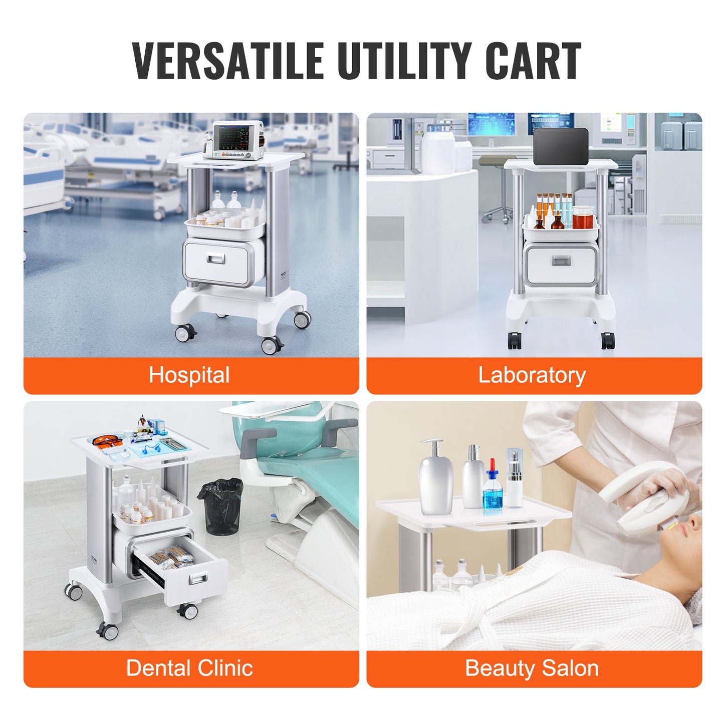 2 Tiers Lab Carts Mobil medicinsk vagn med 1 låda & 1 toppbricka Vit
