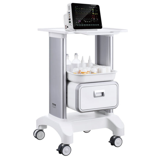 2 Tiers Lab Carts Mobil medicinsk vagn med 1 låda & 1 toppbricka Vit