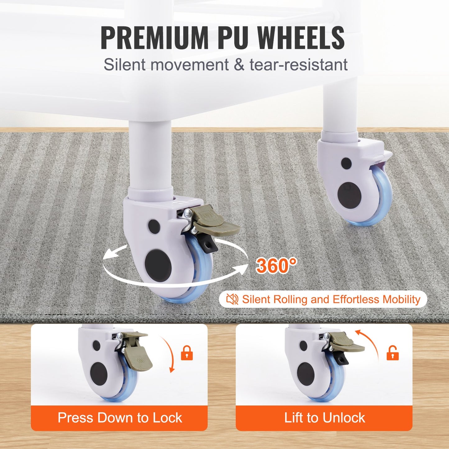 3 Tiers Lab Carts Mobil medicinsk vagn med 3 brickor & 3 papperskorgar Vita